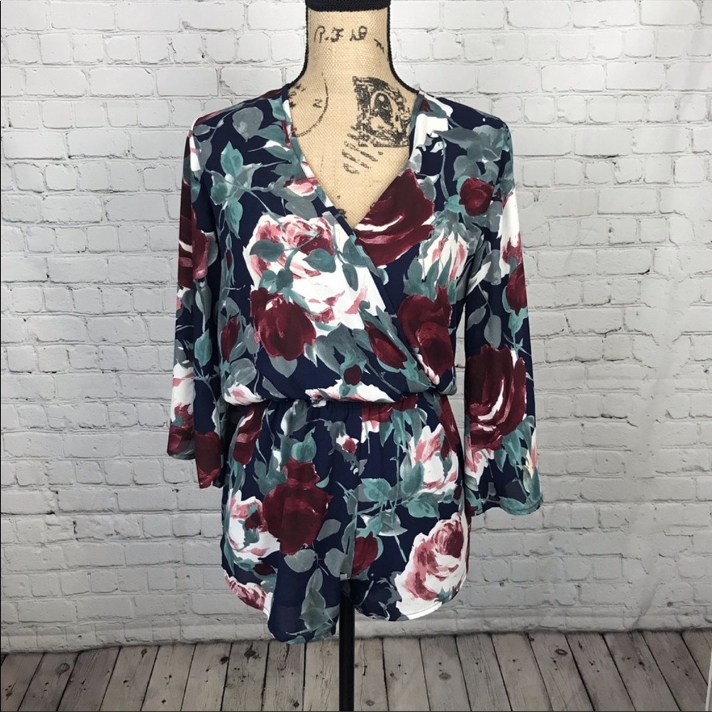 [Olivaceous] Floral Long Sleeve Romper